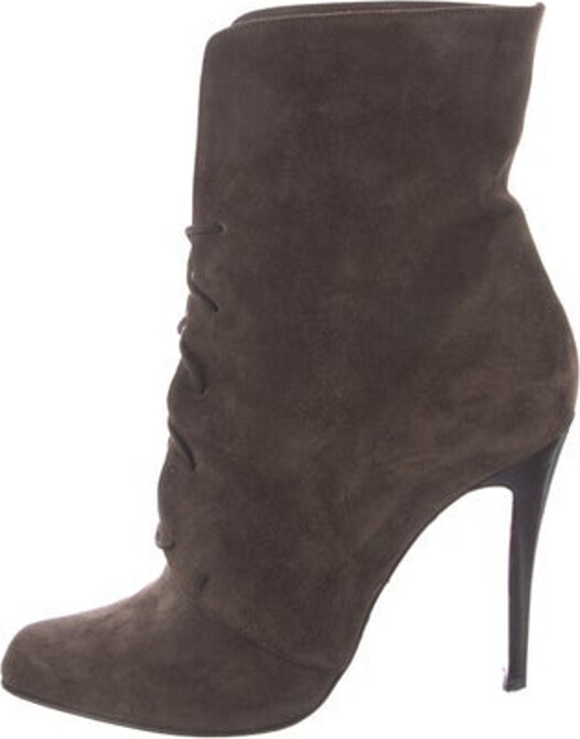 Christian Louboutin Suede Mid-Calf Lace-Up Boots Brown Semi-Pointed Toes Lace-Up Closure at Uppers Designer