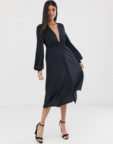 Thumbnail for your product : ASOS DESIGN Tall long sleeve button through midi dress with shirred waist