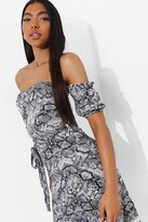Thumbnail for your product : boohoo Tall Snake Print Off Shoulder Skater Dress
