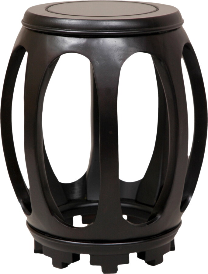 Oriental Furniture Fine Ming Design Carved Barrel Stool Stand - Dark Rosewood