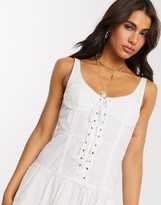 Thumbnail for your product : ASOS DESIGN lace up sundress with lace inserts in white