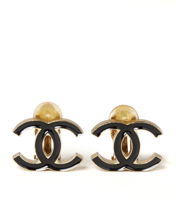 Chanel Black Enamel CC Logo Clip On Earrings - ShopStyle