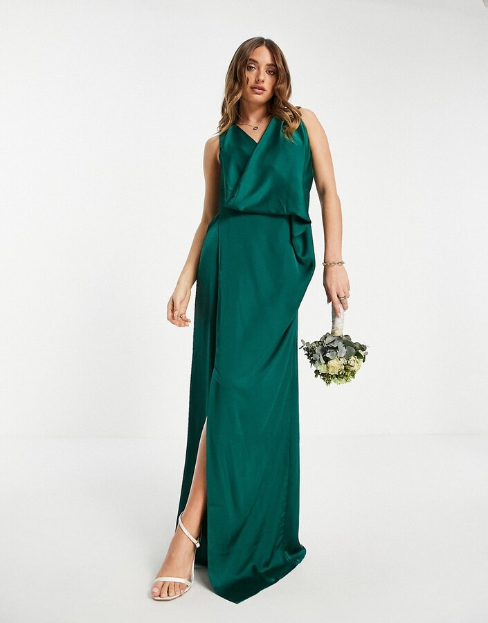 TFNC satin wrap maxi dress in emerald green DGREEN ShopStyle