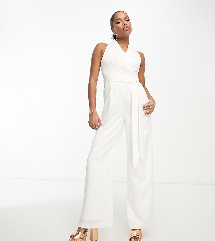 White Crinkle Ruched Side Strappy Jumpsuit