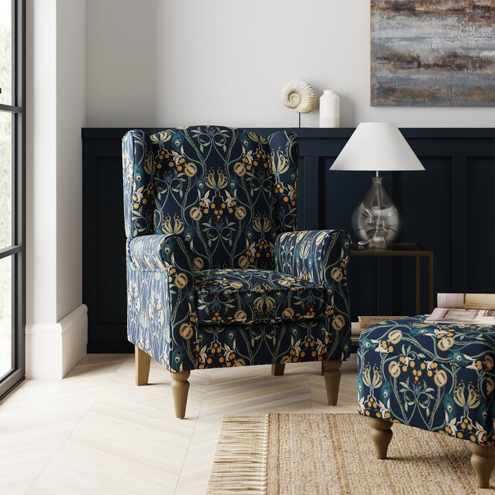 Dunelm Oswald Navy Havisham Print Wingback Armchair Navy Blue/Green