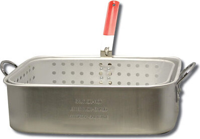 King Kooker 15 Qt. Rectangular Fry Pan with Helper Handles and Punched Aluminum Basket with Heat Resistant Handle