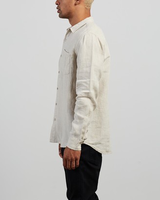 Silent Theory Men's Brown Shirts - Linen Long Sleeve Shirt