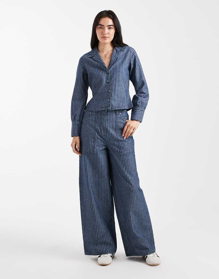 NATIVE YOUTH jacquard stripe wide leg jeans in blue