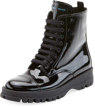 Prada Patent Leather Lace-Up Boot