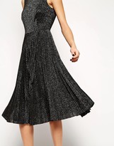 Thumbnail for your product : ASOS Vintage Midi Skater Dress in Pleated Lurex with Open Back Detail