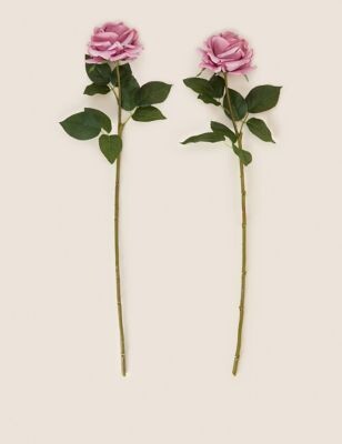 Moss & Sweetpea Set of 2 Artificial Real Touch Rose Stems