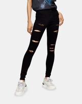 Thumbnail for your product : Topshop joni jeans with super-rips in black