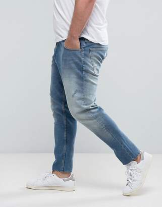ASOS Design Plus Slim Jeans In Vintage Mid Wash With Abrasions