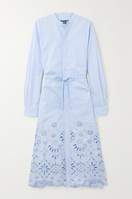 Polo Ralph Lauren Jessica Broderie Anglaise Cotton Midi Shirt Dress - Blue
