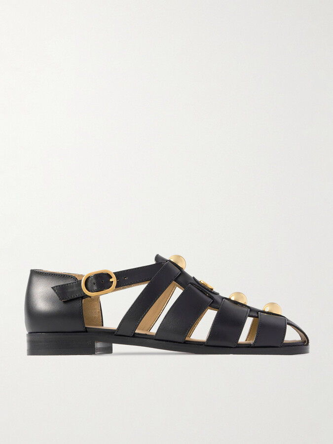 Valentino Garavani Vlogo Stud-embellished Leather Sandals - Black