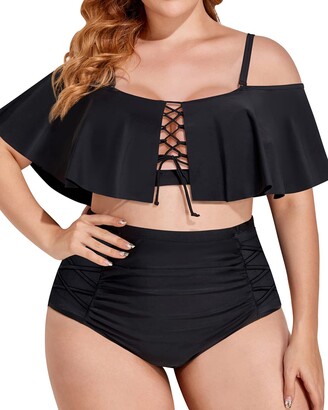 Daci Women Plus Size Two Piece Swimsuits High Waisted Bikini Sets Lace Up  Flounce Tummy Control Bathing Suits with Bottom - ShopStyle