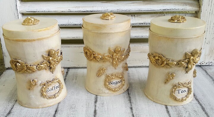 Canisters, Kitchen Canisters, Set Of 3, Tin Canister Set, Storage Jar, Spice Rack, Coffee Canister, Sugar & Flour