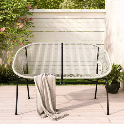 George Oliver CONDESSA OUTDOOR PATIO WICKER LOVESEAT With Modern Hammock Weave And Durable Metal Frame For Ultimate Relaxation