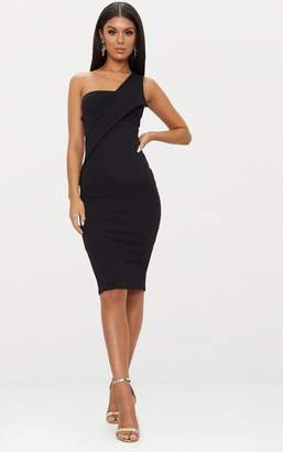 PrettyLittleThing Black Asymmetric Strap Midi Dress