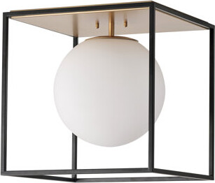 Ebern Designs 1-Lamp white spherical dimmable iron industrial ceiling light