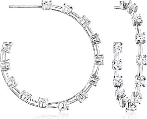 Ross-Simons Ross-Simons2.60ct.t.w.CZStuddedHoopEarringsinSterlingSilver
