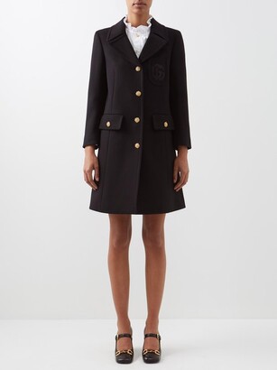 Gucci Logo-embroidered Single-breasted Wool Coat - Black