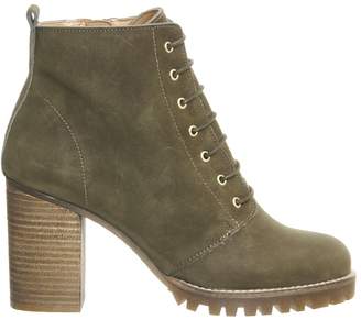 Office Loose Lipped Lace Up Ankle Boots Khaki Nubuck