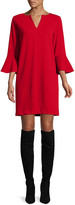 Thumbnail for your product : Joan Vass Petite Slit-Neck 3/4 Bell Sleeve A-Line Crepe Dress