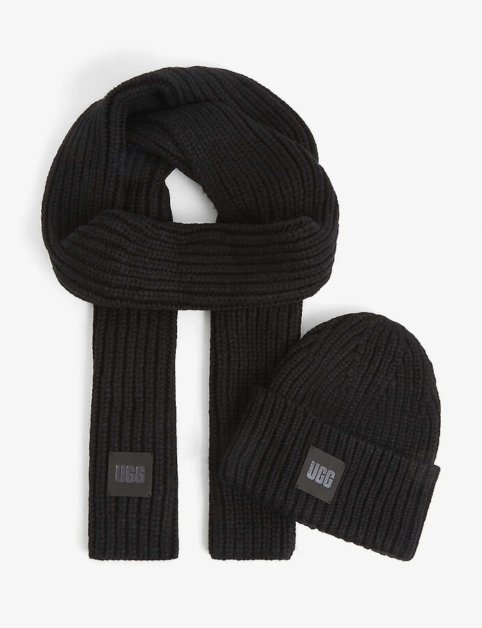 UGG Logo-patch knitted beanie hat and scarf set - ShopStyle
