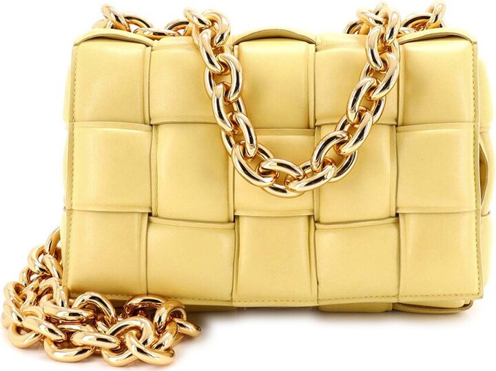Bottega Veneta Yellow Maxi Intrecciato Leather Cassette Chain Crossbody Padded (Authentic Pre-Loved)