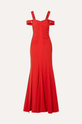 Halston Cold-shoulder Ruched Stretch-crepe Gown