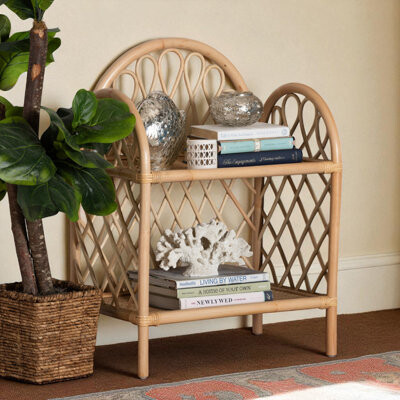 Bayou Breeze Velden 2-Tier Natural Brown Rattan Display Shelf in Modern Bohemian Style