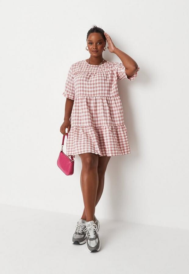 Pink gingham smock dress Clearance
