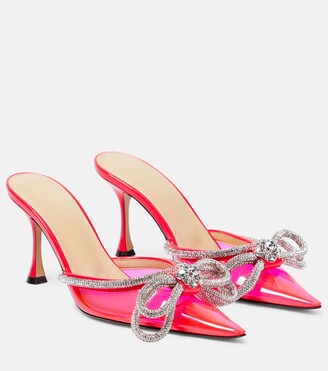 Mach & Mach Satin 95mm Hohe Pvc-mules Mit Doppelschleife in Pink Damen Schuhe Absätze Mules 