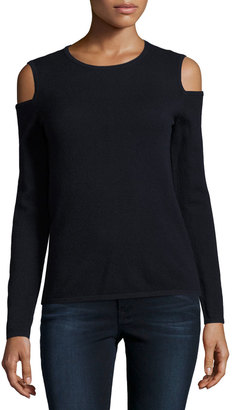Neiman Marcus Cashmere Cold-Shoulder Pullover Sweater, Navy