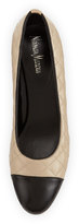 Thumbnail for your product : Neiman Marcus Lancer Two-Tone Quilted Cap-Toe Wedge, Pudding/Black