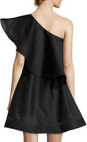 Thumbnail for your product : Halston One-Shoulder Flounce Striped Mesh Cocktail Dress