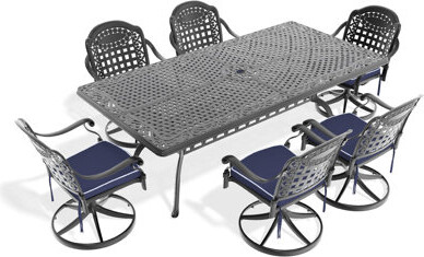 Banior All-weather 7 Dining With 6 Rotatable Chairs & Rectangular Black Table Frame Swivel