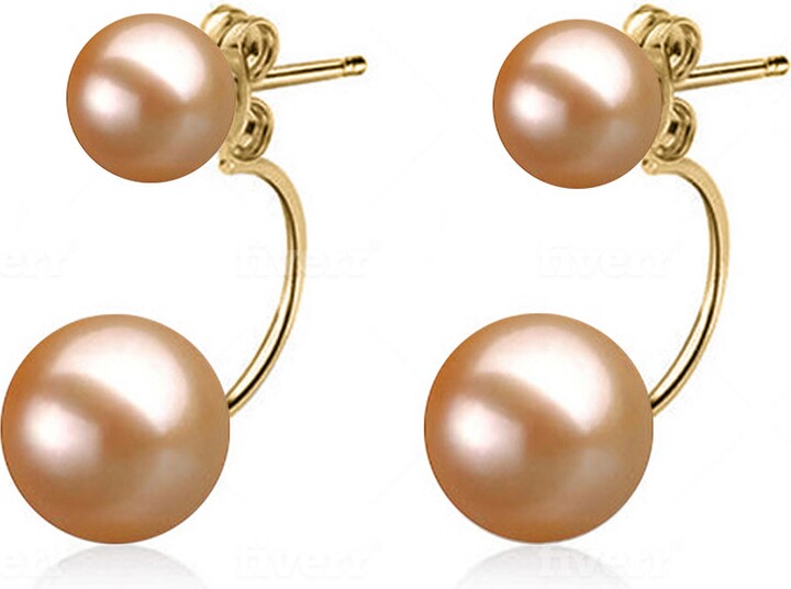 Etsy Double Freshwater Pearl Earring Studs 925 Silver Earrings For Women Great Gift Holiday Season - Japanese Pink Stud Set