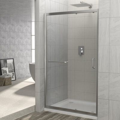 APRESSHUI 60'' W x 72'' H Single Sliding Frameless Shower Door with Clear Glass
