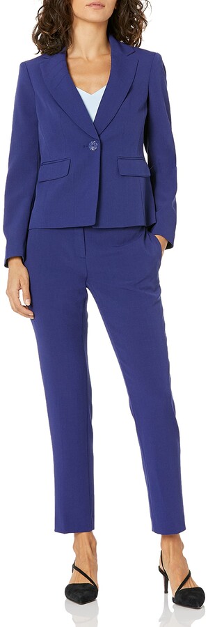 Le Suit Womens Petite Stretch Crepe 1 Button Pant Suit
