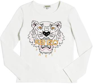 Kenzo Kids Tiger Print Cotton Jersey T-Shirt