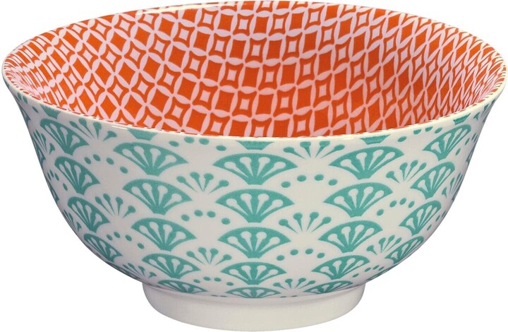 Cilio Amici Decorated Porcelain Bowl, 17 Ounce Capacity, 6" D x 2.75" H, Set of 6, Fan Pattern