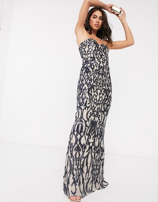 Bariano bandeau maxi dress with ornate embellishment in navy