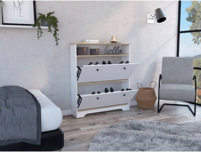 Shoe Rack Dublin, One Open Shelf, Two Extendable Cabinets