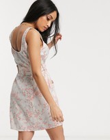 Thumbnail for your product : ASOS DESIGN Petite button through linen mini sundress with self covered belt in floral print