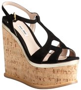 Thumbnail for your product : Miu Miu Black Suede And Cork Cutout Platform Wedge Sandals