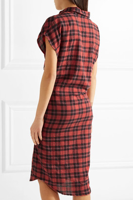 R 13 Tie-front Plaid Flannel Shirt Dress - Red