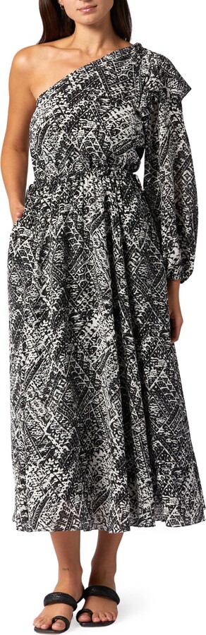 June Ikat Print One-Shoulder Silk Dress
