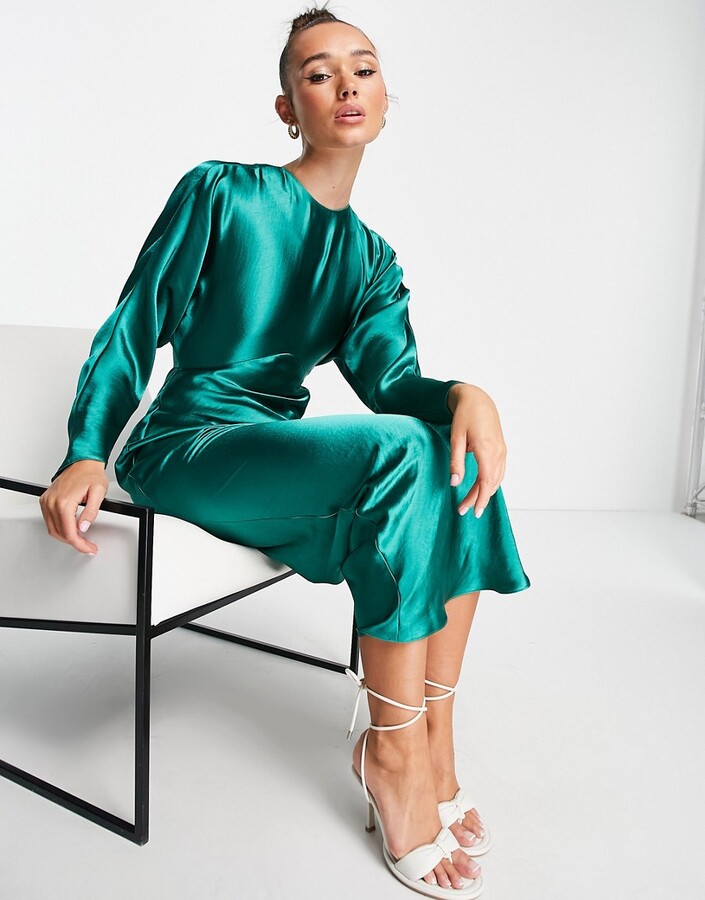 ASOS DESIGN satin batwing bias cut maxi dress in green - ShopStyle